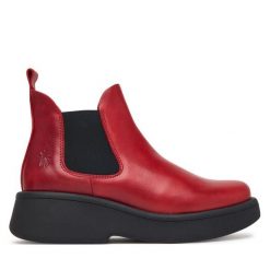 Sztyblety Fly London. Czerwone botki damskie Fly London, bez wzorów, bez obcasa, na płaskiej podeszwie, bez zapięcia. Za 639.99 zł.
