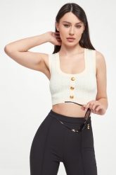 Top damski dzianinowy ELISABETTA FRANCHI. Topy damskie Elisabetta Franchi, bez wzorów, z dzianiny, bez kołnierzyka, bez ramiączek. W wyprzedaży za 1,112.30 zł.