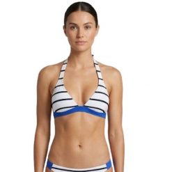 Góra bikini - Damskie - Volcom - Halter, paski - Granatowo-biała. Białe stroje kąpielowe damskie Volcom, s, bez wzorów, z elastanu. Za 62.00 zł.
