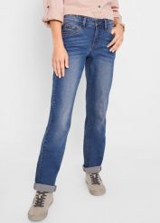 Dżinsy Straight, mid waist, ze stretchem. Niebieskie jeansy damskie bonprix, bez wzorów, z jeansu. Za 119.99 zł.