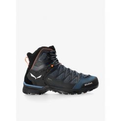Buty trekkingowe wysokie Salewa Mountain Trainer Lite Mid GTX. Niebieskie buty zimowe męskie Salewa, bez wzorów, z materiału, za kostkę, bez obcasa, bez zapięcia. W wyprzedaży za 829.75 zł.