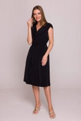 Elegancka sukienka rozkloszowana z krótkim rękawem czarna. Czarne sukienki damskie Stylove, na co dzień, l, bez wzorów, z materiału, eleganckie, bez kołnierzyka, bez ramiączek, midi, proste. Za 339.00 zł.