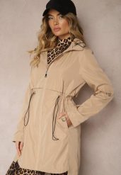 Beżowa Kurtka Parka z Odpinanym Kapturem i Troczkiem w Talii Labiana. Brązowe kurtki damskie Renee, l, bez wzorów, z materiału. Za 179.99 zł.