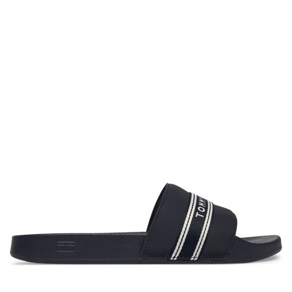 Klapki Tommy Hilfiger. Niebieskie klapki damskie Tommy Hilfiger, bez wzorów, bez obcasa, bez zapięcia. Za 112.99 zł.
