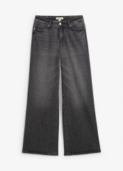 Jeansy wide leg, średni stan niewielką domieszką stretchu. Niebieskie jeansy damskie bonprix, bez wzorów, z bawełny, długie. Za 142.99 zł.