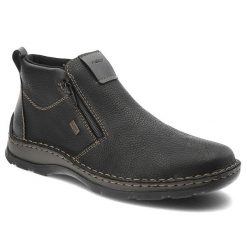 Czarne Botki Rieker Ocieplane Buty Męskie. Czarne botki męskie Rieker, na jesień, bez wzorów, z materiału, klasyczne, bez obcasa, bez zapięcia. Za 329.00 zł.
