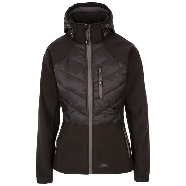 Kurtka Damska Elvira Soft Shell. Czarne kurtki sportowe damskie Trespass, m, bez wzorów, z elastanu, bez ramiączek, z kapturem, trekkingowe. Za 225.99 zł.