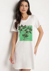 Biała Bawełniana Sukienka o Kroju Typu T-shirt Zdobiona Nadrukiem Nevolira. Białe sukienki damskie Born2be, na co dzień, l, z aplikacjami, z bawełny, eleganckie, bez kołnierzyka, bez ramiączek, midi. Za 34.99 zł.
