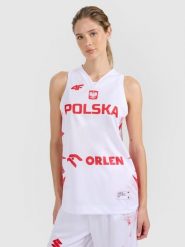 4F Koszulka reprezentacyjna z możliwością personalizacji damska 4F x PZKOSZ - biała XL. Białe koszulki sportowe damskie 4F, l, bez wzorów, z materiału, bez ramiączek, do koszykówki. Za 219.99 zł.