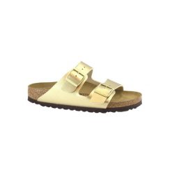 Klapki damskie Birkenstock Arizona BS. Żółte klapki damskie Birkenstock, bez wzorów, z materiału, bez obcasa, bez zapięcia. Za 493.00 zł.