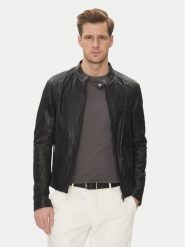 Serge Pariente Kurtka skórzana Leni Czarny Slim Fit. Czarne kurtki męskie Serge Pariente, m, bez wzorów, ze skóry, bez kaptura. Za 749.99 zł.