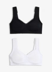 Biustonosz minimizer typu T-shirt bez fiszbinów z bawełną organiczną (2 szt.). Niebieskie biustonosze bonprix, bez wzorów, z bawełny. Za 99.99 zł.