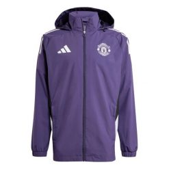 Kurtka dresowa zewnętrzna Manchester United 2025/26. Białe kurtki męskie Adidas, m, bez wzorów, z dresówki, sportowe, bez kaptura. Za 346.00 zł.