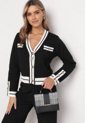 Czarny Kardigan z Wiskozy na Guziki Olisseme. Czarne kardigany damskie Born2be, bez wzorów, z tkaniny, bez kołnierzyka. Za 139.99 zł.