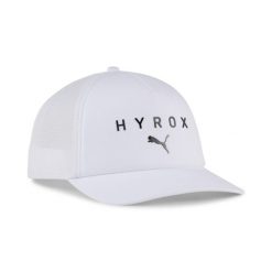 Czapka typu trucker PUMA × HYROX PUMA. Białe czapki damskie Puma, na jesień, bez wzorów, z bawełny. Za 99.99 zł.