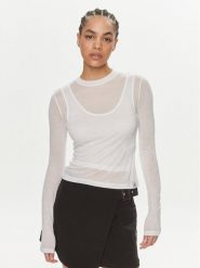 Calvin Klein Jeans Bluzka J20J223323 Biały Slim Fit. Białe bluzki damskie Calvin Klein Jeans, s, bez wzorów, z jeansu, bez kołnierzyka, bez ramiączek. Za 229.99 zł.