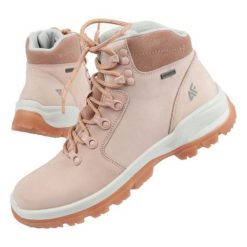 Buty trekkingowe 4F OBDH253 560 beżowy. Brązowe obuwie trekkingowe damskie z materiału, za kostkę, bez zapięcia. Za 476.81 zł.