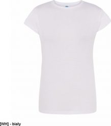 JHK T-shirt damski JHK TSRLPRM - premium z krótkim rękawem, dopasowany do sylwetki, single jersey, 170 g - biały S. Białe t-shirty damskie JHK, s, bez wzorów, z jersey, bez kołnierzyka, bez ramiączek. Za 13.45 zł.