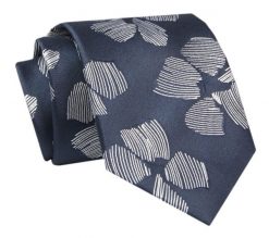 Męski Krawat - ALTIES - Klasyczny - Kwiaty na Granatowym Tle. Niebieskie krawaty i muchy Alties, bez wzorów, z tkaniny, eleganckie. Za 49.00 zł.