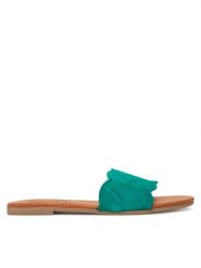 Pieces Klapki 17156838 Zielony. Zielone klapki damskie Pieces, bez wzorów, ze skóry, bez obcasa, bez zapięcia. Za 119.99 zł.