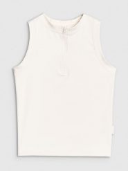 4F Crop-top slim damski - biały S. Białe topy damskie 4F, s, bez wzorów, z dzianiny, sportowe, bez kołnierzyka, bez ramiączek. W wyprzedaży za 49.99 zł.