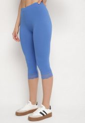 Niebieskie Legginsy Bawełniane z Elastyczną Gumką i Koronką na Nogawkach Efrine. Niebieskie legginsy damskie Born2be, bez wzorów, z bawełny. Za 29.99 zł.