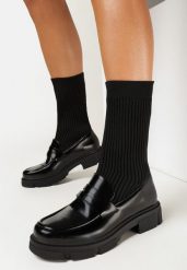 Czarne Botki z Elastyczną Cholewką Katell. Czarne botki damskie Born2be, bez wzorów, eleganckie, bez obcasa, na płaskiej podeszwie, bez zapięcia. Za 139.99 zł.