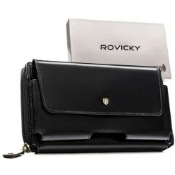 Skórzana, dwukomorowa saszetka męska w czarnym kolorze zamykana suwakiem - Rovicky. Czarne saszetki i nerki męskie ROVICKY, ze skóry. Za 99.99 zł.