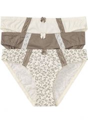 Figi bawełniane (3 pary). Brązowe majtki damskie bonprix, z bawełny. Za 67.99 zł.