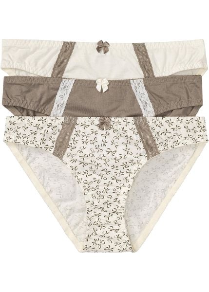 Figi bawełniane (3 pary). Brązowe majtki damskie bonprix, z bawełny. Za 67.99 zł.