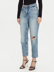 Guess Jeansy W5RA21 D5LR2 Niebieski Straight Leg. Niebieskie jeansy damskie Guess, z aplikacjami, z bawełny. Za 359.99 zł.