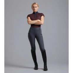 Damskie legginsy jeździeckie z pełną przyczepnością Premier Equine Concerto. Szare legginsy damskie PREMIER EQUINE, bez wzorów, z materiału. Za 359.50 zł.