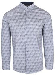 Koszula Biało-Granatowa w Kółka, Koła, Geometryczny Wzór, Męska Długi Rękaw, Slim Fit -TO-ON. Niebieskie koszule męskie TO-ON, m, bez wzorów, z bawełny, biznesowe, bez kołnierzyka, bez ramiączek. Za 109.00 zł.