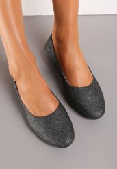 Czarne Brokatowe Balerinki na Płaskiej Podeszwie Uarneli. Czarne balerinki damskie Renee, bez wzorów, eleganckie, bez obcasa, na obcasie, bez zapięcia. Za 44.99 zł.