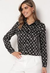 Czarna Koszula w Geometryczne Wzory o Klasycznym Fasonie Pielaria. Czarne koszule damskie Born2be, l, bez wzorów, klasyczne, bez kołnierzyka, bez ramiączek. Za 99.99 zł.