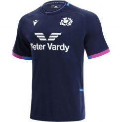 Koszulka domowa Écosse Rugby 2020/21. Niebieskie bluzki damskie Macron, bez wzorów, sportowe, bez kołnierzyka, bez ramiączek. W wyprzedaży za 299.50 zł.