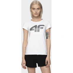 T-shirt damski TSD005 - biały. Białe t-shirty damskie 4F, bez wzorów, bez kołnierzyka, bez ramiączek. W wyprzedaży za 34.99 zł.
