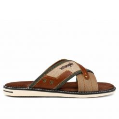 Klapki laczki męskie Wrangler CALVIN SLIDER MEN LOW. Brązowe klapki męskie Wrangler, bez wzorów, z materiału, bez zapięcia. Za 135.00 zł.