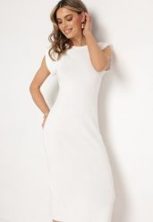 Biała Sukienka Bodycon z Prążkowanej Dzianiny z Rozcięciem Roleria. Białe sukienki damskie Born2be, na co dzień, bez wzorów, z dzianiny, eleganckie, bez kołnierzyka, bez ramiączek, midi, bodycon. Za 109.99 zł.