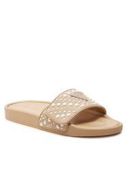 Guess Klapki FLGCAN FAB19 Beżowy. Brązowe klapki damskie Guess, z aplikacjami, ze skóry, bez obcasa, bez zapięcia. Za 369.99 zł.