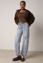 Niebieskie Bawełniane Jeansy o Asymetrycznym Kroju Typu Balloon z Dziurami Nediara. Niebieskie jeansy damskie Born2be, bez wzorów, z bawełny, eleganckie. Za 119.99 zł.