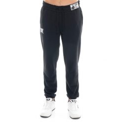 Spodnie dresowe Leone 1947 Apprel z gumką i sznurkiem. Idealne na co dzień. Czarne spodnie materiałowe męskie LEONE 1947 APPAREL, bez wzorów, z dresówki, na fitness i siłownię. W wyprzedaży za 136.83 zł.