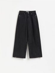 Jeansy wide leg z przeszyciem - czarny. Czarne jeansy damskie Reserved, bez wzorów, z bawełny. Za 139.99 zł.