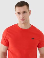 4F T-shirt regular gładki męski - czerwony S. Czerwone t-shirty męskie 4F, m, bez wzorów, z bawełny, bez kołnierzyka, bez ramiączek. Za 49.99 zł.