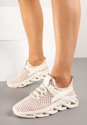 Beżowe Siateczkowe Buty Sportowe Sneakersy na Grubej Tłoczonej Podeszwie Telarienna. Brązowe obuwie sportowe damskie Born2be, bez wzorów, z jeansu, bez zapięcia. Za 69.99 zł.
