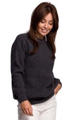 Sweter Oversize o Przedłużonym Kroju - Grafitowy. Szare swetry nierozpinane damskie MOE, l, bez wzorów, z materiału, bez kołnierzyka, bez ramiączek. Za 243.90 zł.