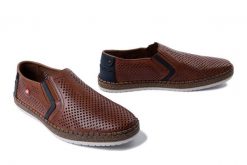 RIEKER B5297-24 brown, półbuty męskie. Brązowe półbuty męskie Rieker, na lato, w ażurowe wzory, bez obcasa, bez zapięcia. Za 359.90 zł.