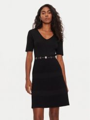 Morgan Sukienka dzianinowa 242-RMEY Czarny Slim Fit. Czarne sukienki damskie Morgan, xs, bez wzorów, z dzianiny, bez kołnierzyka, bez ramiączek. Za 259.99 zł.
