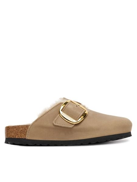 Birkenstock Klapki Boston Big Buckle Shearling 1030444 Brązowy. Brązowe klapki damskie Birkenstock, bez wzorów, ze skóry, bez obcasa, bez zapięcia. Za 899.99 zł.