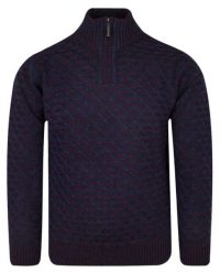 Sweter Wełniany Granatowo-Bordowy TROYER z Wysokim Dekoltem na Zamek, Ciepły -TRIKKO. Czerwone swetry męskie Trikko, m, bez wzorów, z wełny, eleganckie, bez kołnierzyka, bez ramiączek. Za 285.00 zł.